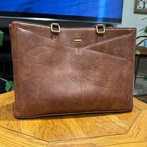 *LOVEVOOK* Brown PU Leather Tote Laptop Work Lunch Duo 15.6” Waterproof Bag